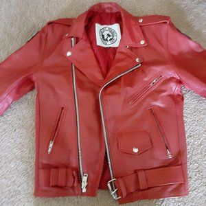 men's size 36 Biker punk AYP Premium Motorcycle Jacket- RED leather